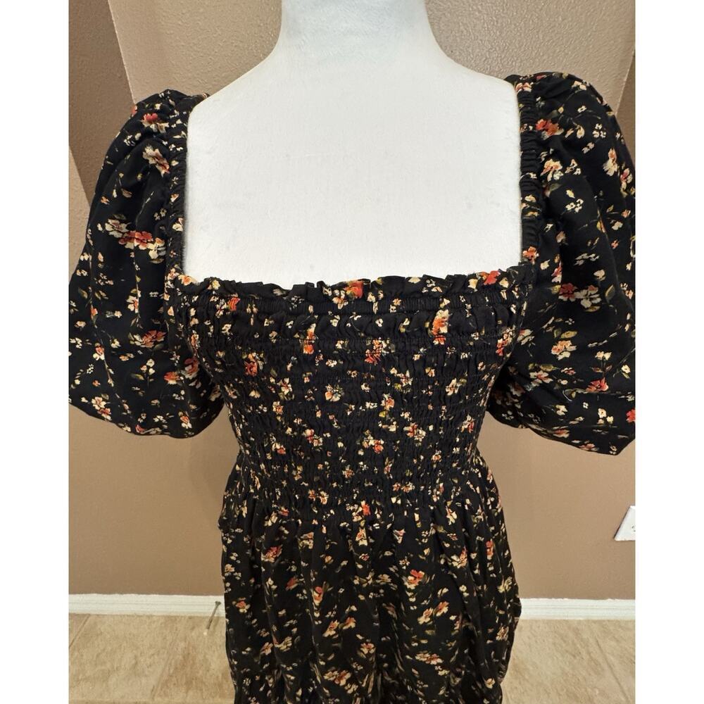 Gap Dress Women's Multicolor Floral Midi Puff Sleeve Smocked Waist Size M - Picture 2 of 8